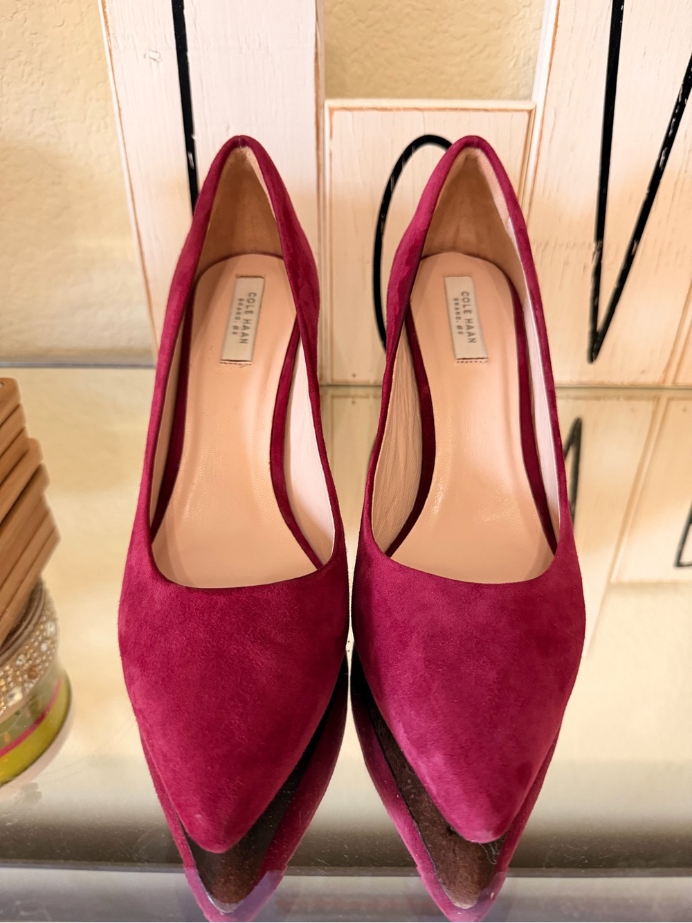 Cole Haan Magenta Suede Pointed-Toe Heels